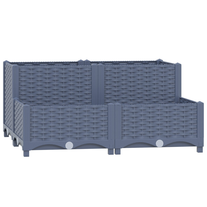 Planter Raised Flower Bed with Rattan Look Plant Box Polypropylene, Gray