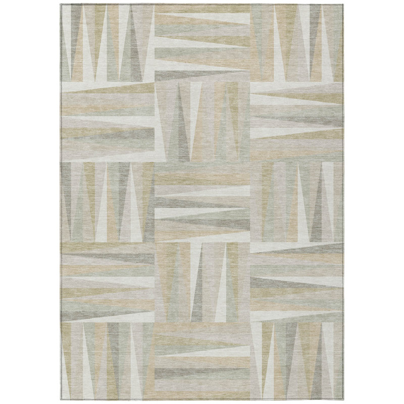 Ivory Synthetic Washable Indoor/Outdoor Square Rug, 3' x 5'