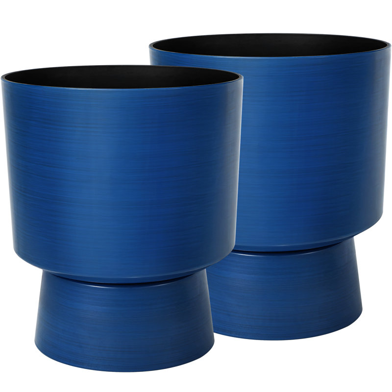 16.75" Modern Urn Outdoor Planters, Flower Pots for Outdoor Indoor Plants, 2-in-1 Design, Cobalt Blue, Blue
