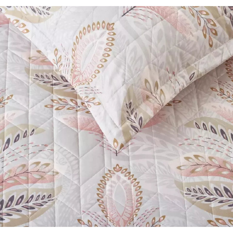 Printed Bedspread Set Floral Pattern with Matching Pillow Shams, Soft Microfiber Coverlet, Lightweight & All-Season Bedding