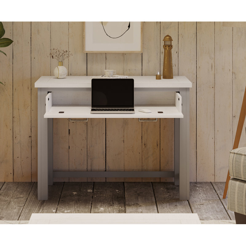 Kamakou Solid Wood Writing Desk, Grey, White