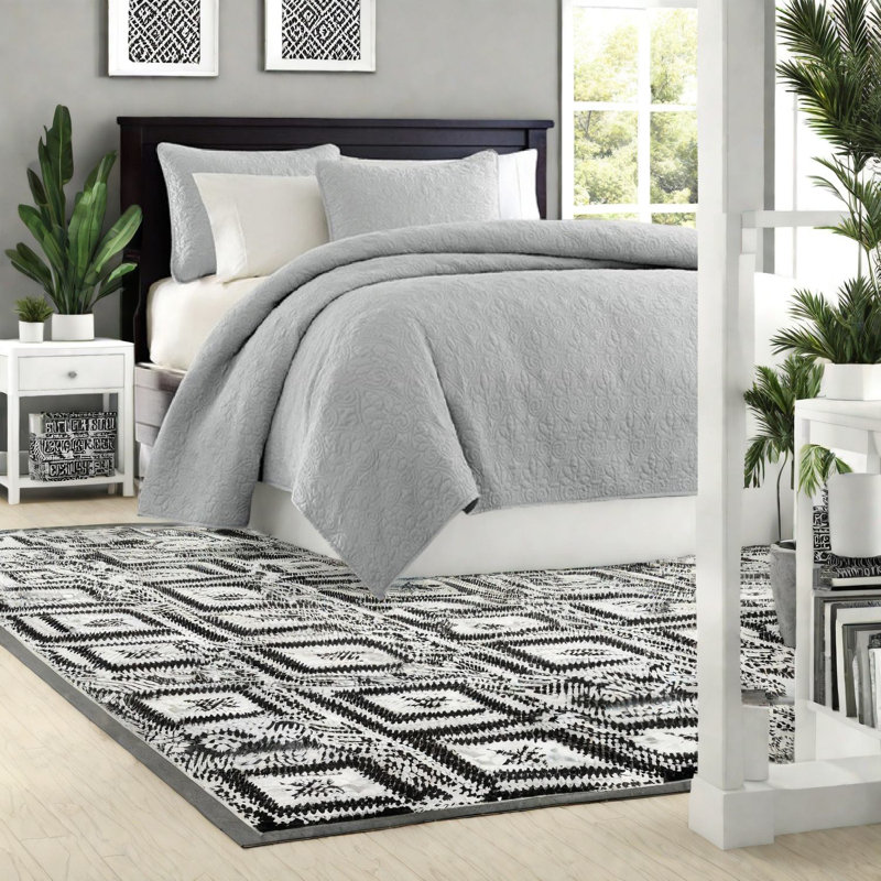 Ensemble de literie réversible en coton gris pour grand confort