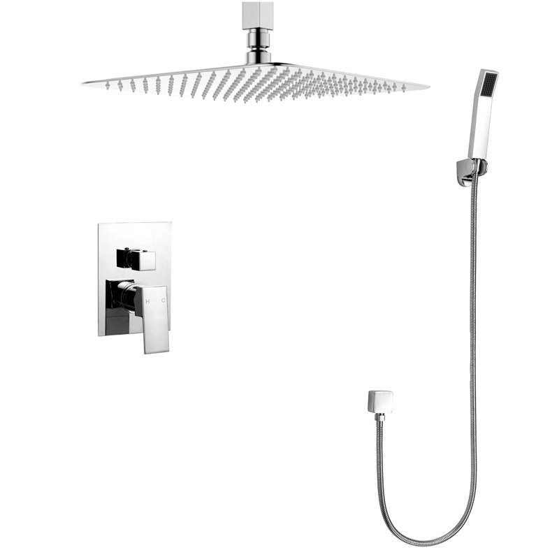 Système de douche complet au plafond avec valve brute Narmada, Chrome poli