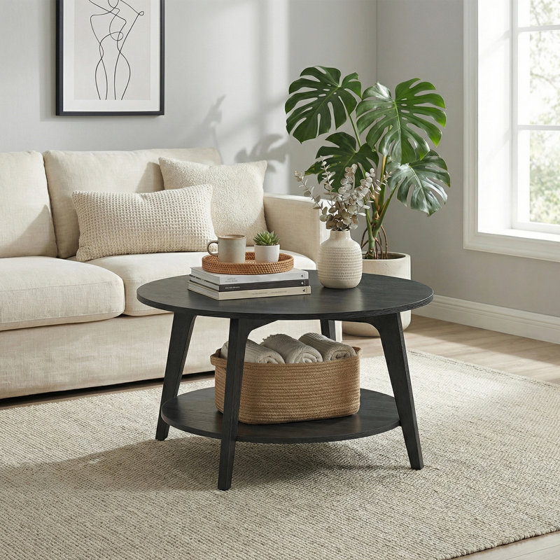 2 Tier Coffee Table With Storage, Black