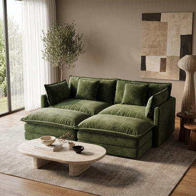 Canapé modulaire surdimensionné 2 places en chenille avec 2 poufs amovibles, design double salon