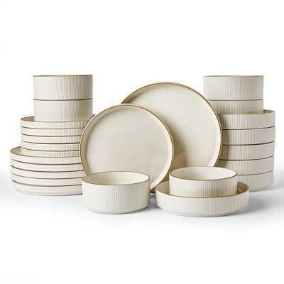 Azal Stoneware Dinnerware Sets, 24 Piece Dish Set