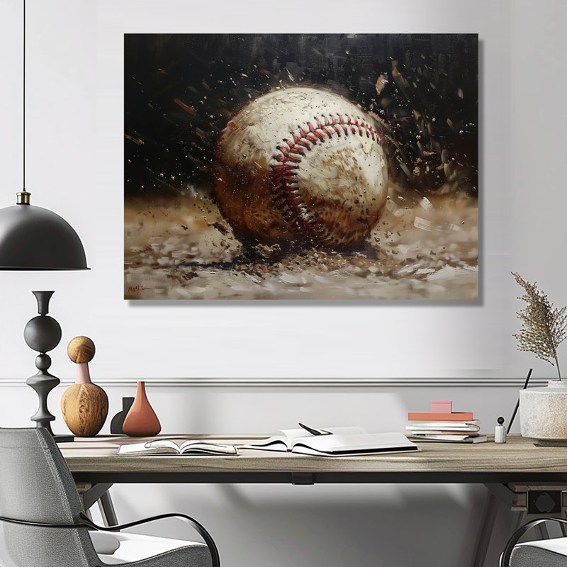Baseball gros plan Home Run - décoration murale baseball sport, H 16 po x l 32 po x P 1 po, Métal métal