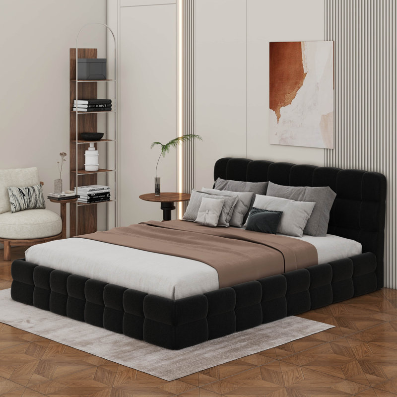 Queen Size Upholstered Platform Bed, Black