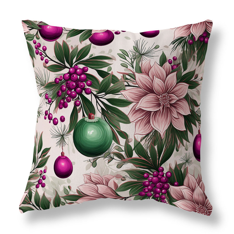 Coussin Festive Flurries, H 18 po x l 18 po, Floral rose / vert