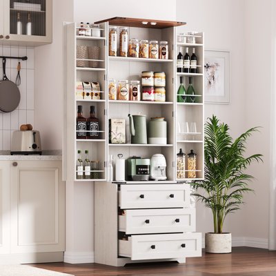 Armoire de cuisine 72 "avec portes de grange et 3 tiroirs avec tablettes réglables