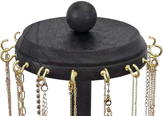 Porte-collier rotatif en bois avec 16 crochets