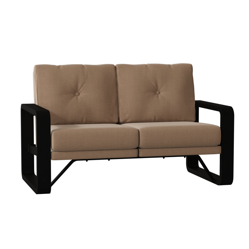 Vale 60.5'' Wide Aluminum Loveseat with Cushions, Brisa Distressed Onyx, Textured Black