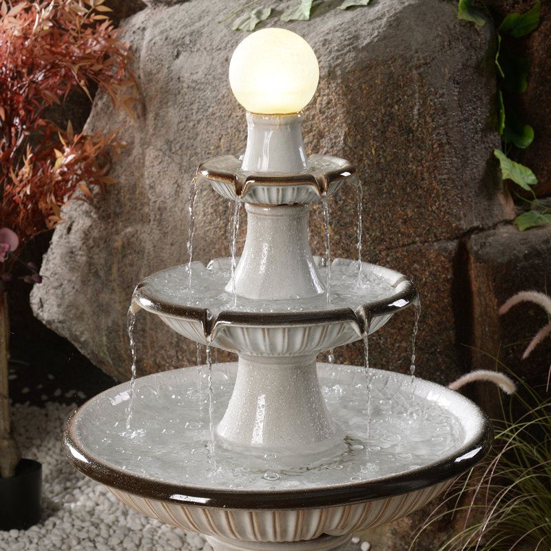 Jambi Hand Crafted Weather Resistant Floor Fountain with Light