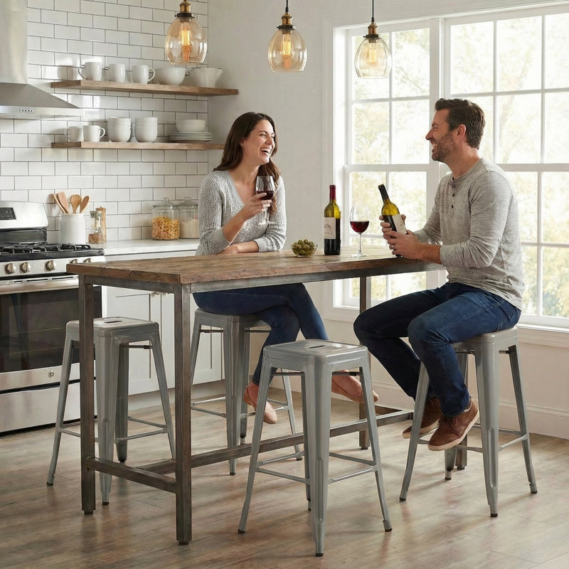 Counter Stool with Metal Frame, Silver