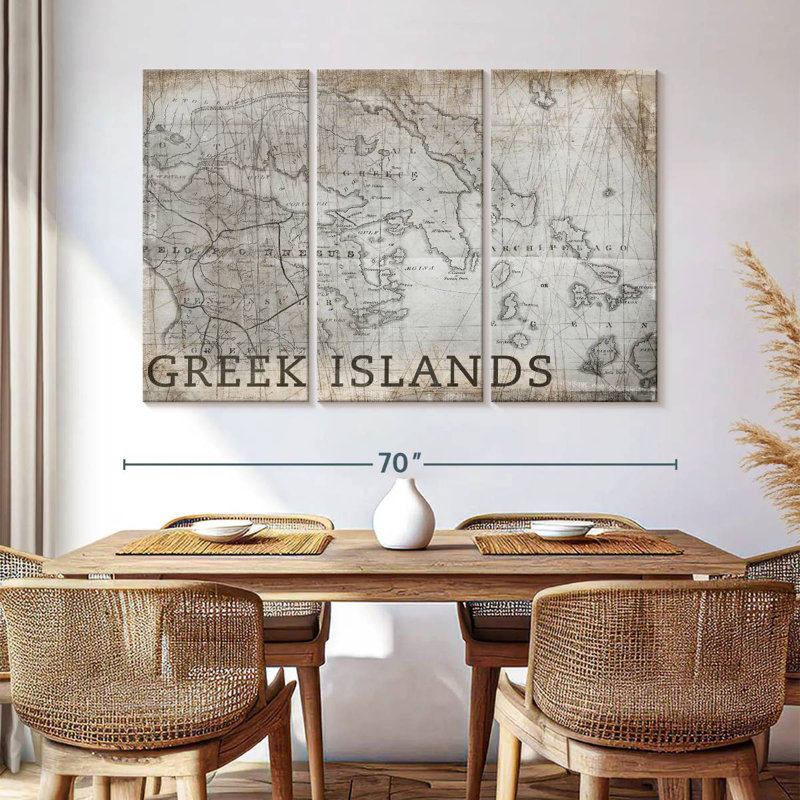 Aliaz Greek Islands Map Vintage, 42" H x 65" W