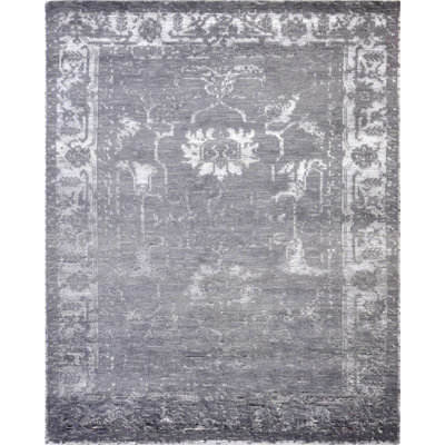 Oriental Hand-Knotted Wool/Silk Gray/White Area Rug