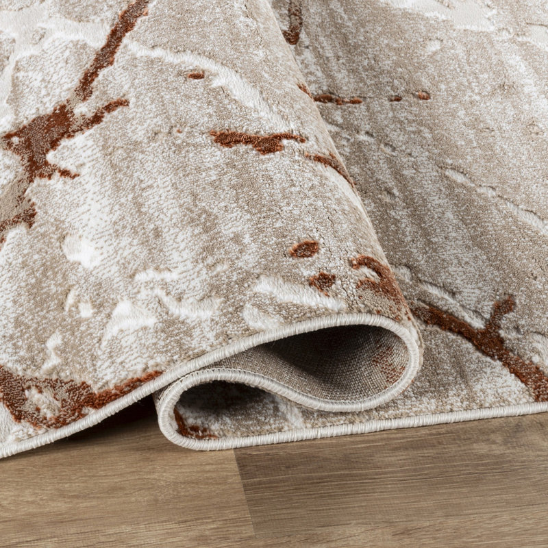 Tapis abstrait en marbre Absecon | Tapis d'intérieur moderne en polyester | Motif de pierre vieillie, BEIGE ROSE
