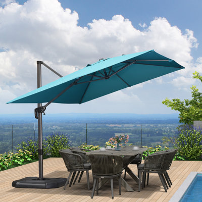 108'' x 138'' Rectangular Large Cantilever Outdoor Aluminum Offset Umbrella with Base and 360-degree Rotation