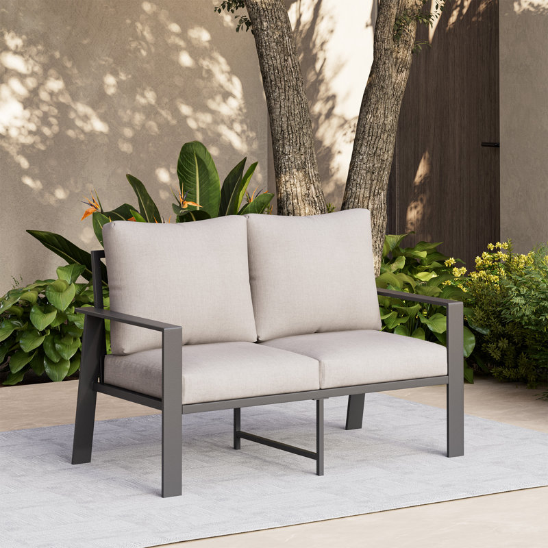 Causeuse d'extérieur en aluminium avec coussins, Beige