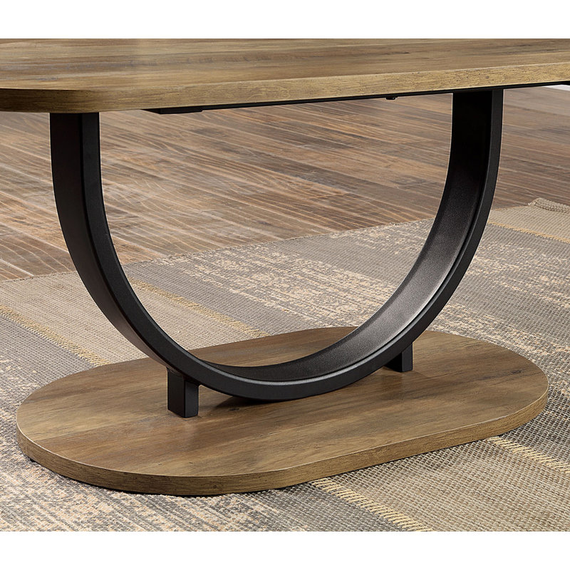 Ensemble de tables basses 3 pièces de style industriel avec finition en chêne rustique et noir sable, base en acier en U, plateau en bois reproduit