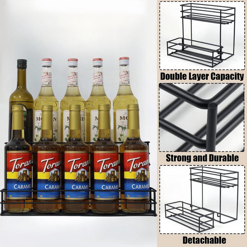 Coffee Syrup Rack & Stand, Compatible With Syrup Bottles, 2-Tier Organizer For Coffee Bar, Kitchen, Countertop & Home Display(10 Bottles) (17" D X 4.3" W X 8.3" H)