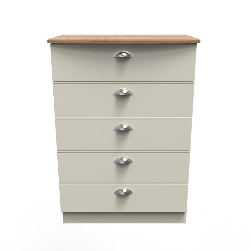 Fully Assembled Murier 5 Drawer Chest, Cream Ash/Riviera Oak