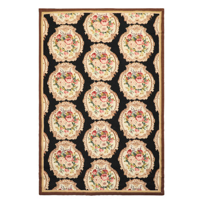 Tapis traditionnel français en laine tissé à la main noir 4 x 6