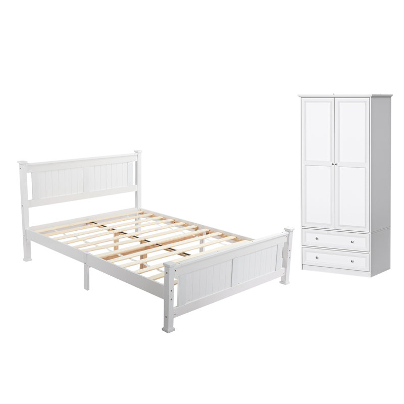 Ensemble de chambre à coucher 2 pièces avec lit double (ensemble de 2), Lit double, 2 pièces: lit, armoire