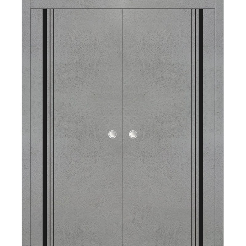 Portes françaises en bois massif massif, Béton, 60 po x 84 po