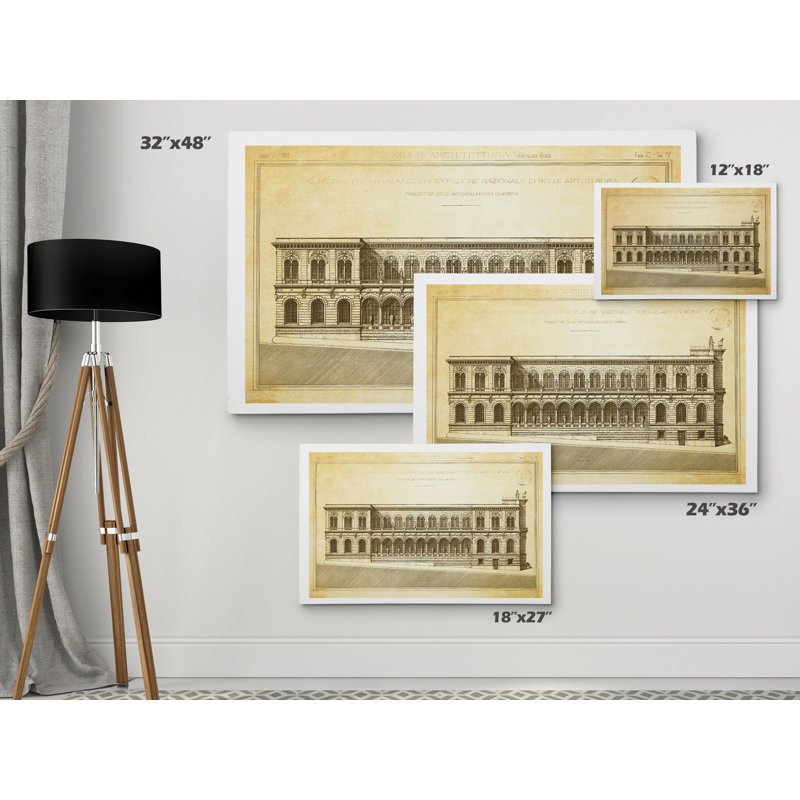 « rétro italien architecture stencil v », impression, H 18 po x l 27 po x P 1,5 po, Toile tendue