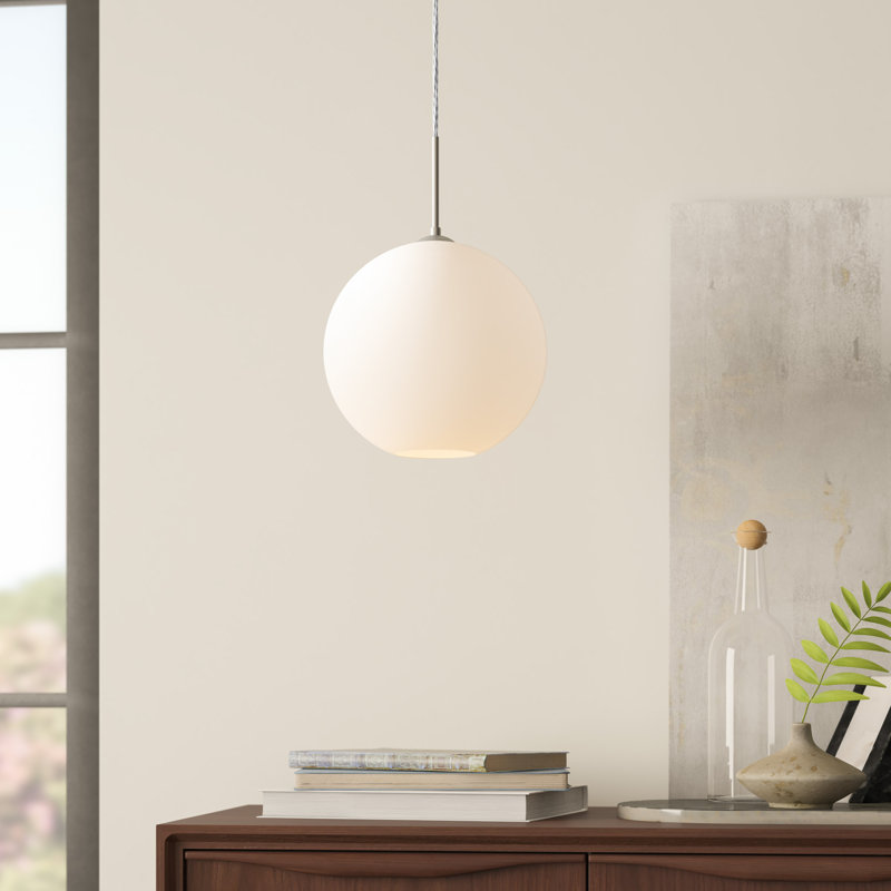 Luminaire sphère suspendu 1 lumières simple Speth, H 7,5 po x l 7,88 po x P 7,88 po, Nickel satiné, Non
