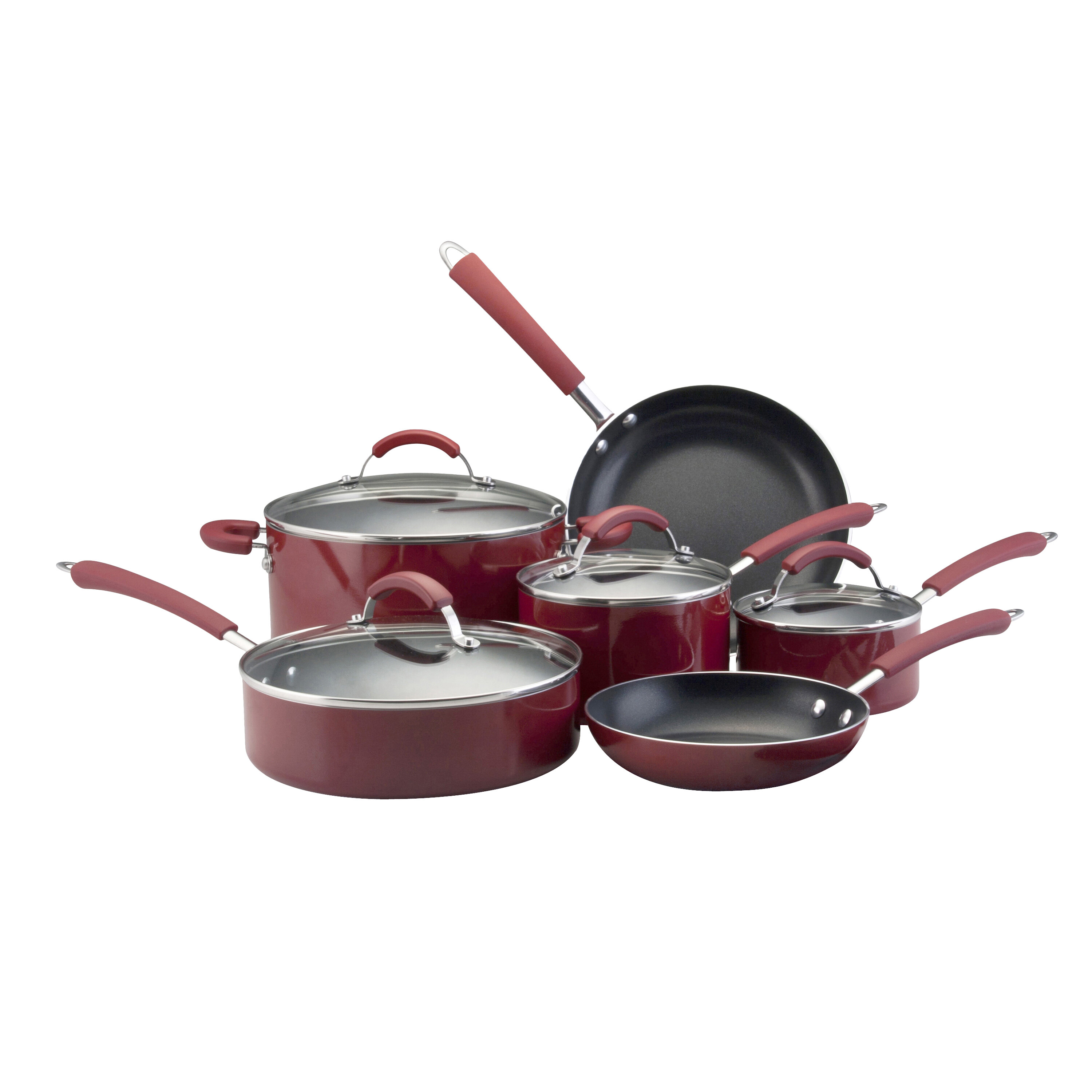 Farberware Easy Clean Pro Aluminum Nonstick Cookware Pots and Pans Set, 14-Piece, Red