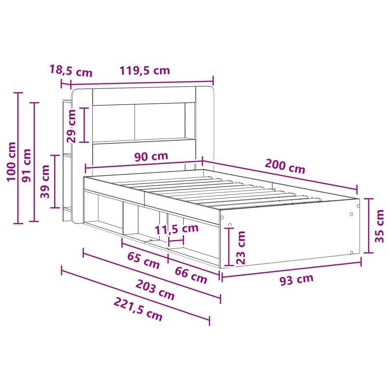 Bed, European Single (90 x 200 cm), Artisan Oak