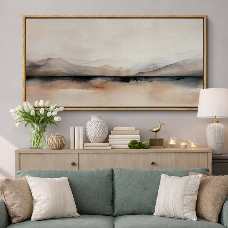 «Minimal Landscape Abstract Mountain Hues Minimalist Landscape», reproduction d'art sur toile, H 30 po x l 60 po, Natural