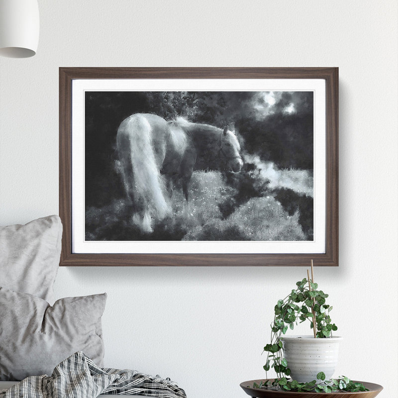 Lone Horse - Picture Frame Graphic Art, Walnut Framed, 36cm H x 48cm W x 2cm D