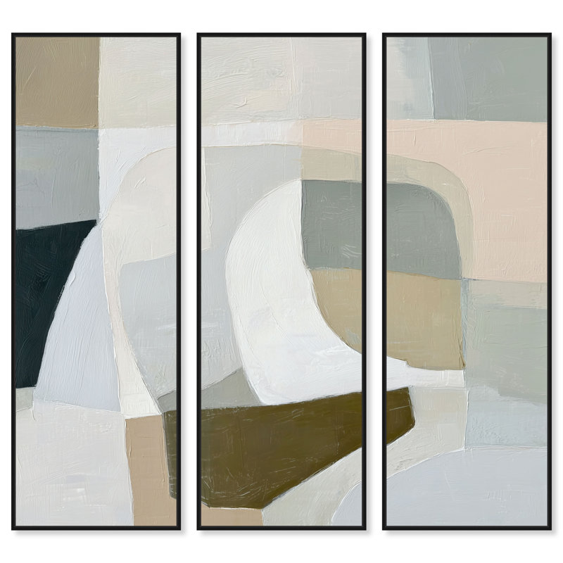 Ensemble de tableaux sur toile encadrée Chalk Valley II pour salon, par Art Remedy, cadre noir, 18 x 54, H 55 po x l 19 po