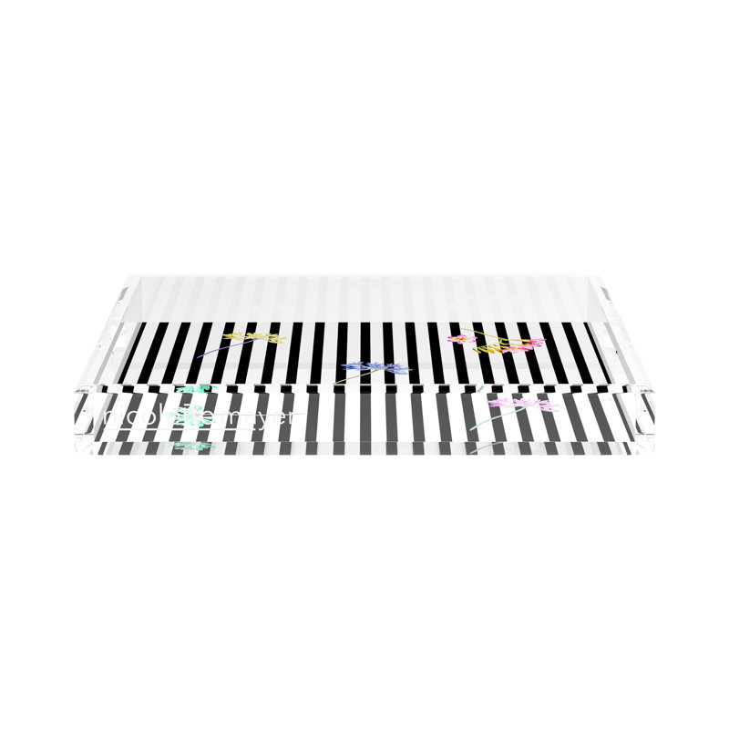 Floral Stripes Black Acrylic Square Decorative Tray, 15"W x 15"D x 2"H