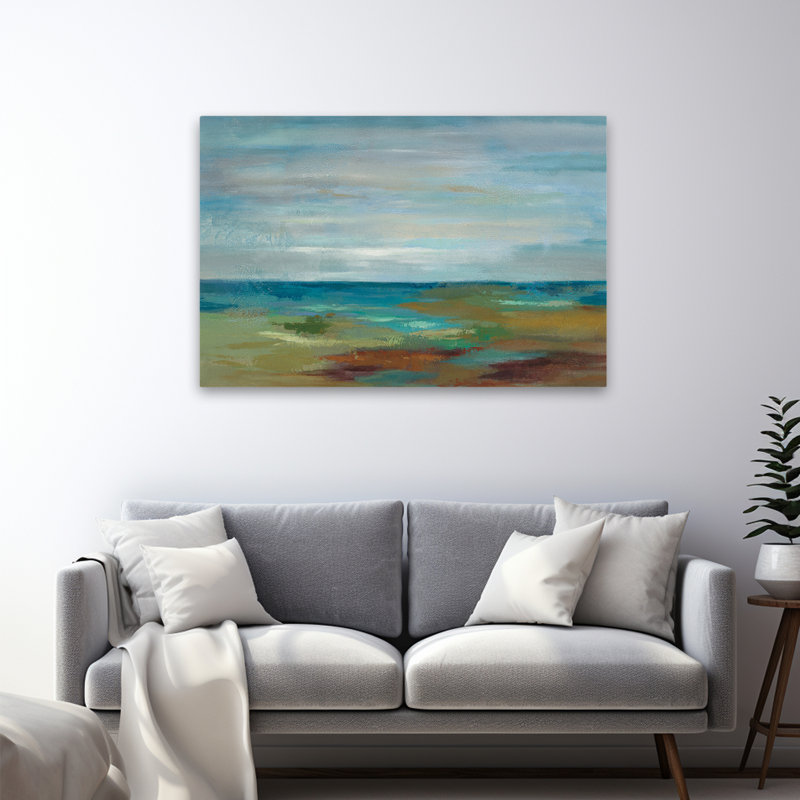 Wispy Clouds - abstrait beige bleu brun, H 48 po x l 32 po