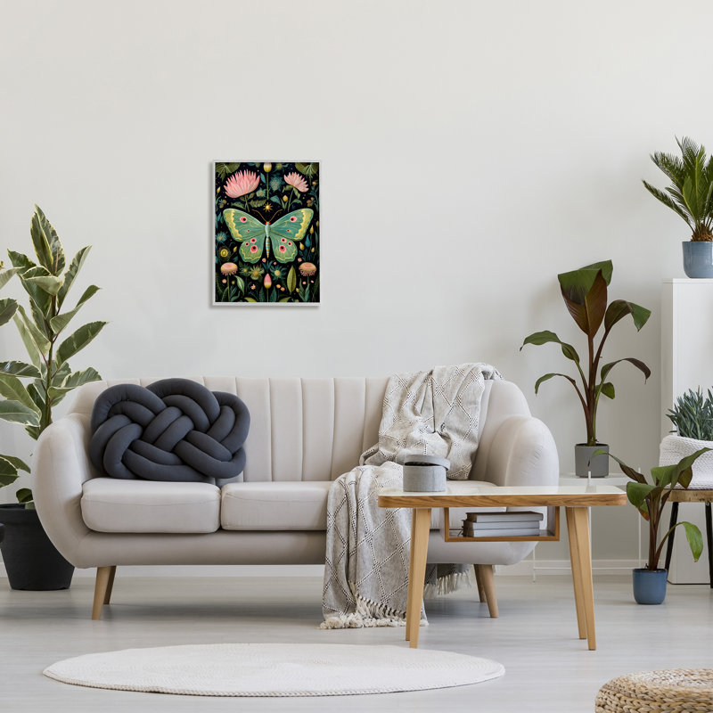 «Moth with Nature Botanicals» par The Dutch Lady, reproduction d'art sur toile, Estampe numérique Farmhouse