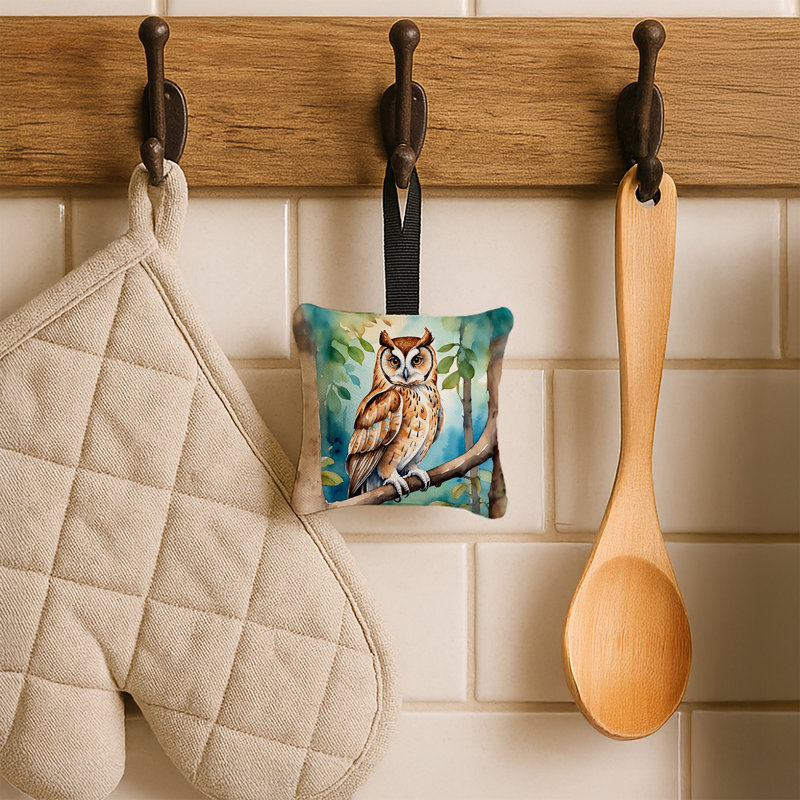 Ornement suspendu en tissu oriental 3,5 x 3,5 Oriental Bay Owl, Owl - Oriental Bay Owl 7454