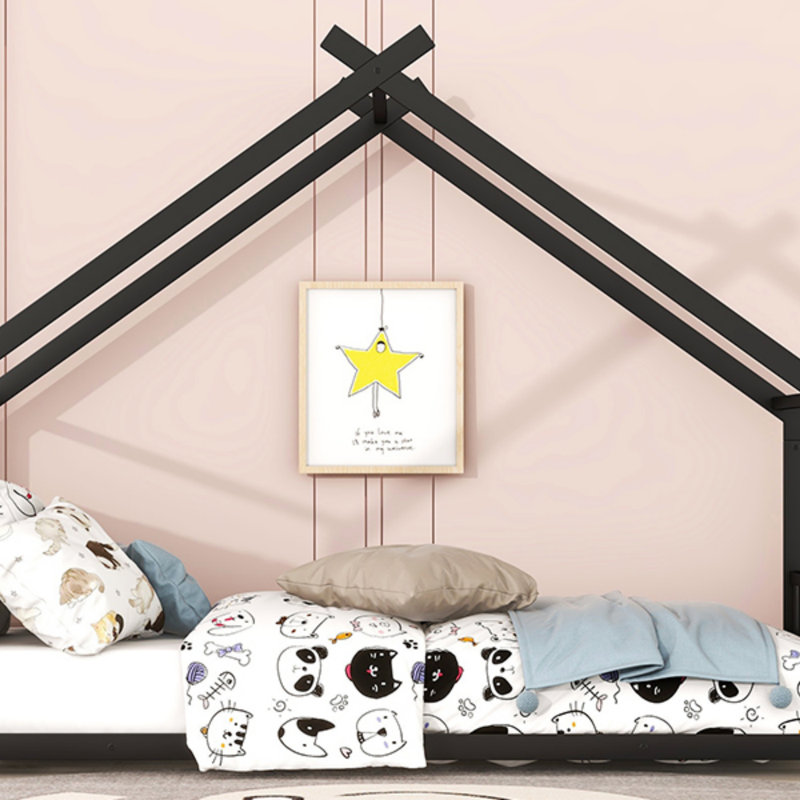 Metal House Bed, Twin, Black