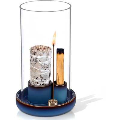 4 in 1 Incense Holder, Ceramic Base, Glass Cover Anti Ash Flying