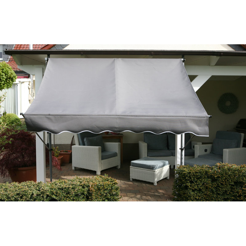 Dakota Fields 2cm W x 1.3cm D Fabric Cover Retractable Patio Awning, Grey