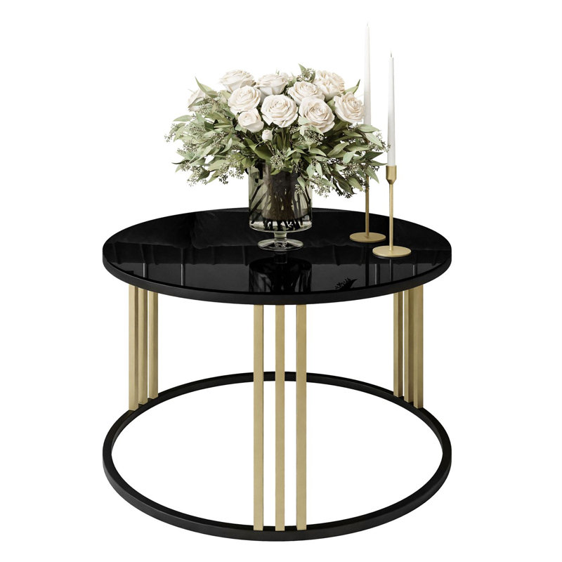 Baird Frame Coffee Table, Black/Gold, Black Glass