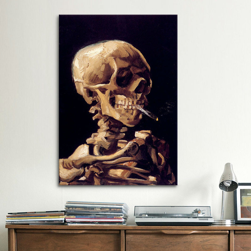 «Skull with Cigarette 1885» par Vincent Van Gogh, reproduction d'art sur toile, H 26 po x l 18 po x P 1,5 po