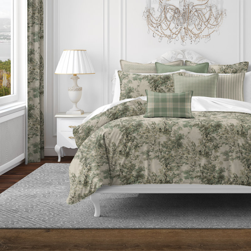 Dolce  Spring Green Cotton Comforter Set  8 Piece, Super King Comforter + 7 Additional Pieces