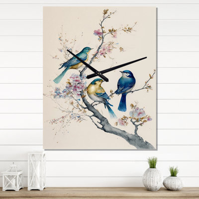 Birds On Plum Blossoms Tree V - Horloges murales animaux