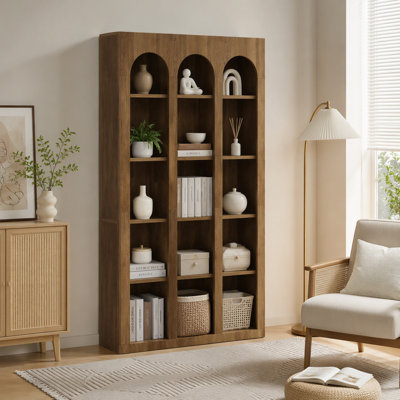 70.8" Wood Bookshelf, 5-Tier Rustic Bookcase Display Storage Shelving Unit
