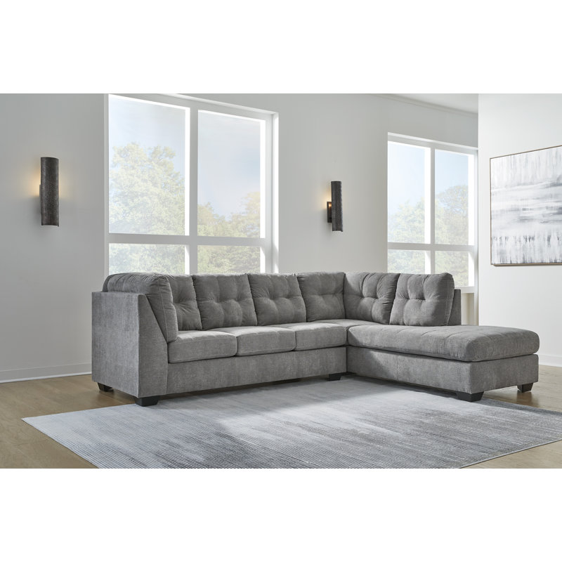 Canapé modulaire 2 pièces avec méridienne Marleton, Orienté à droite, Polyester gris