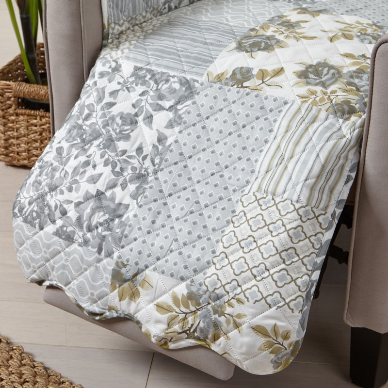 Gray Patchwork Quilted Recliner Furniture Protector